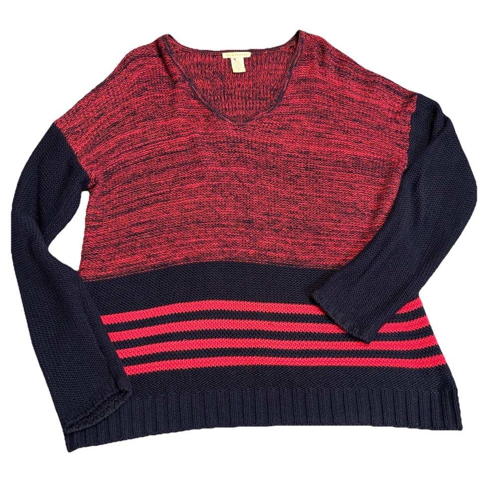 WHITE + WARREN Dark Blue Red Stripe Sweater Women's Small Cotton - Picture 8 of 8